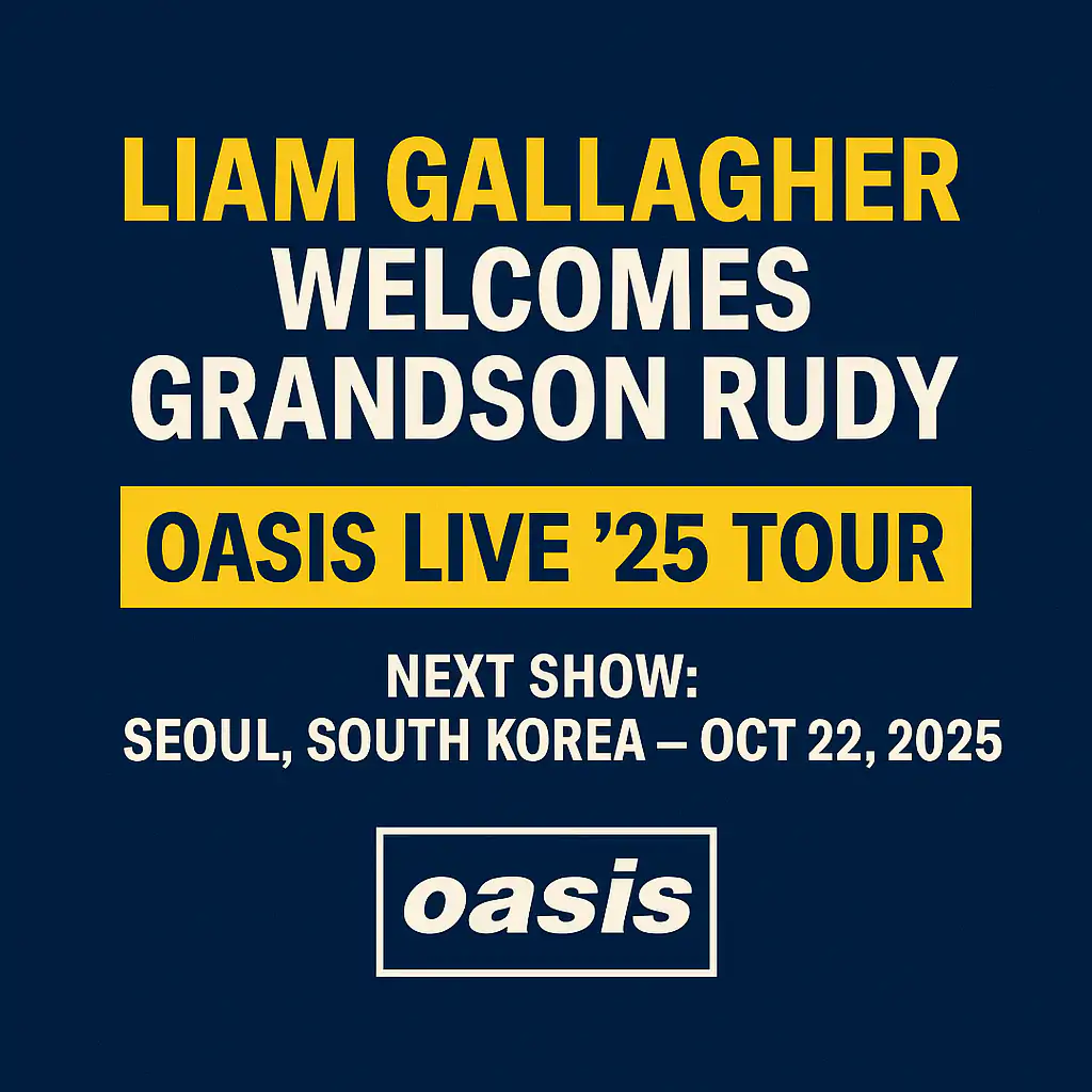 A graphic announcement image features Liam Gallagher